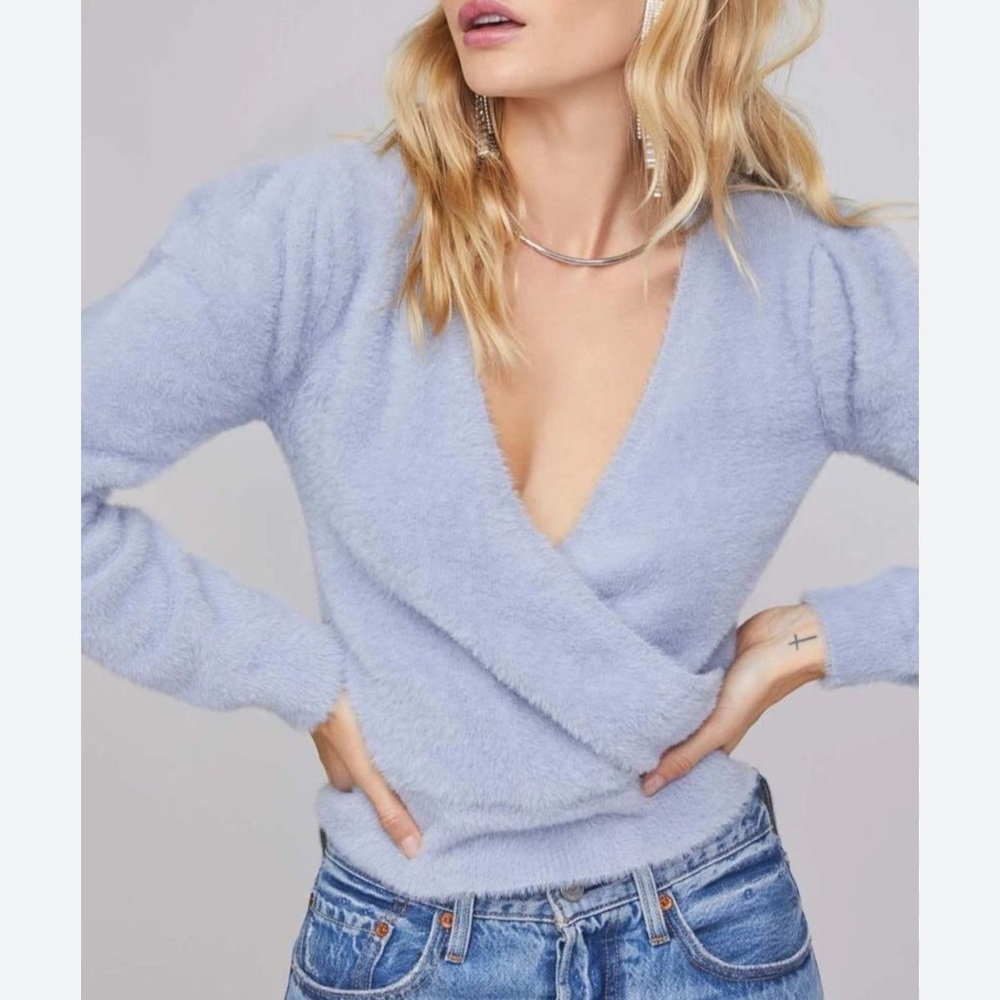 Astr Light Blue V-Neck faux warp Sweater size L